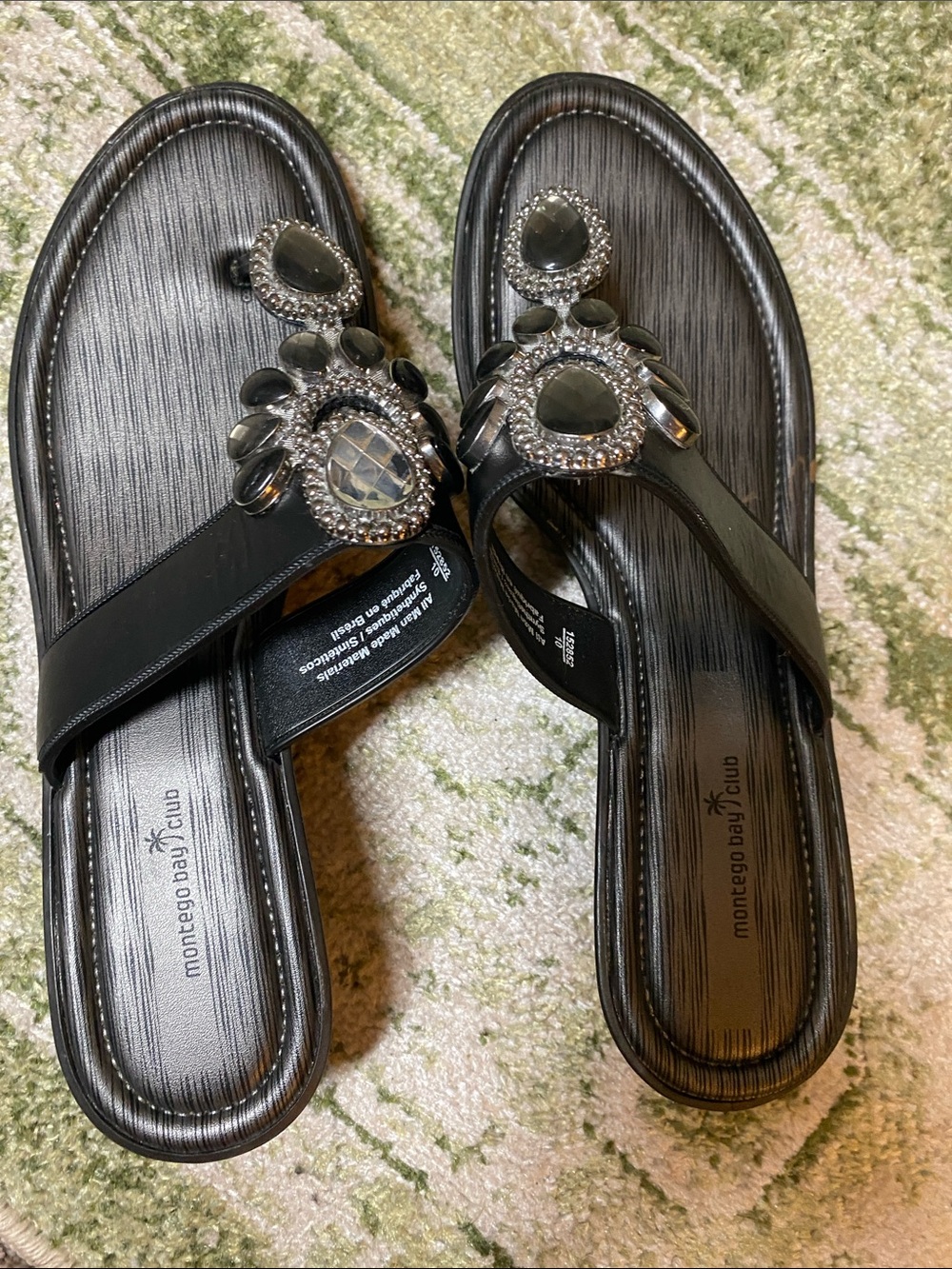 Montego Bay Club Black Jeweled Thong Sandals